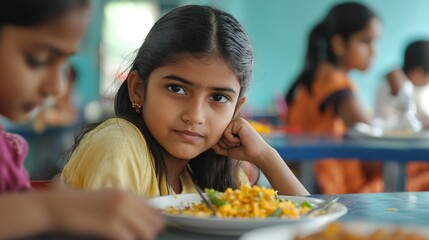 Naklejka premium Children having lunch in school canteen