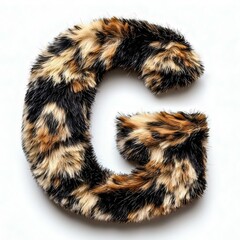 Stylish letter 'G' made of realistic fur in a leopard print pattern, adding a unique and trendy touch to design projects and decor.