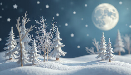 Fototapeta premium A miniature of a nice winter night scene with a full moon and some trees