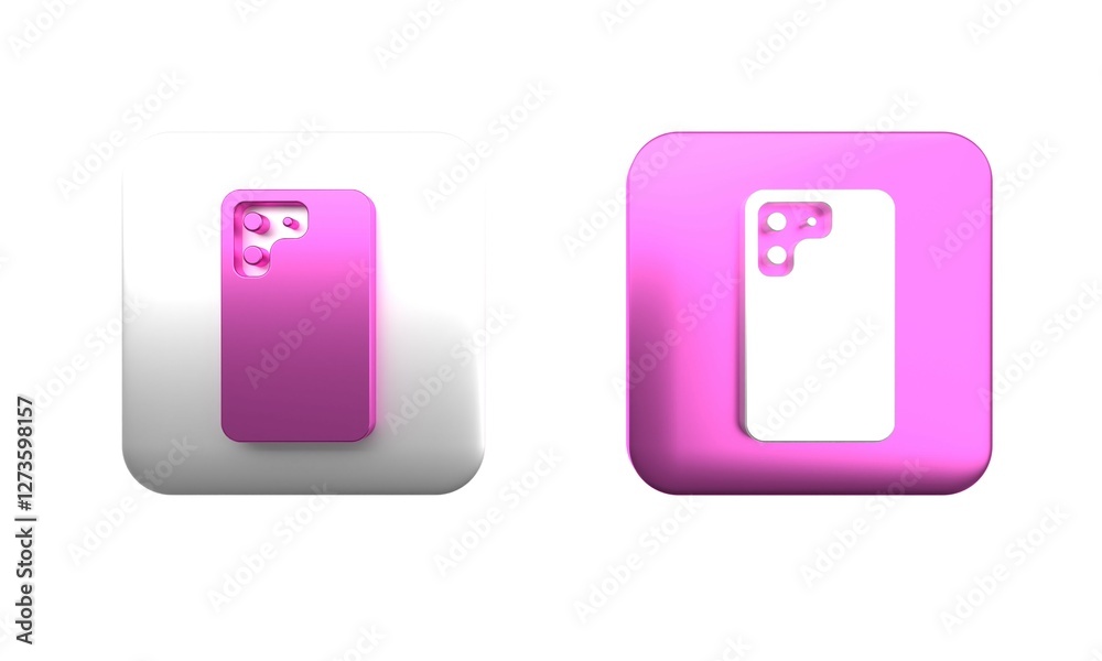 Sticker Colorful Smartphone, mobile phone icon isolated on white background. Square button. 3D render illustration