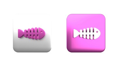 Colorful Fish skeleton icon isolated on white background. Fish bone sign. Square button. 3D render illustration