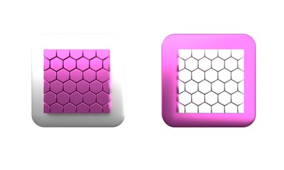 Colorful Honeycomb icon isolated on white background. Honey cells symbol. Sweet natural food. Square button. 3D render illustration