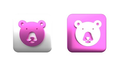 Colorful Bear head icon isolated on white background. Square button. 3D render illustration