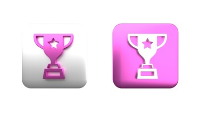 Colorful Award cup icon isolated on white background. Winner trophy symbol. Championship or competition trophy. Sports achievement sign. Square button. 3D render illustration