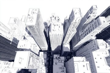 Metropolis cityscape view showing downtown office towers as urban business background