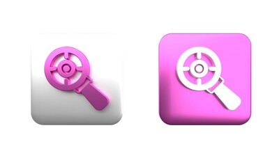 Colorful Target financial goal concept with magnifying glass icon isolated on white background. Symbolic goals achievement, success. Square button. 3D render illustration