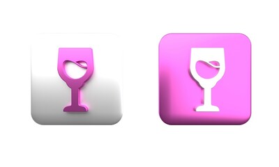 Colorful Wine glass icon isolated on white background. Wineglass sign. Square button. 3D render illustration