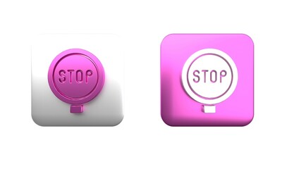Colorful Stop sign icon isolated on white background. Traffic regulatory warning stop symbol. Square button. 3D render illustration