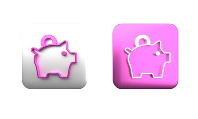 Colorful Piggy bank icon isolated on white background. Icon saving or accumulation of money, investment. Square button. 3D render illustration