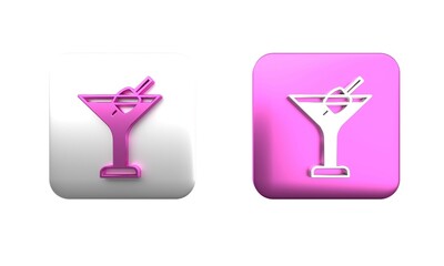 Colorful Martini glass icon isolated on white background. Cocktail icon. Wine glass icon. Square button. 3D render illustration