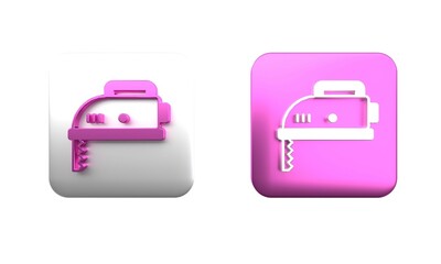 Colorful Electric jigsaw with steel sharp blade icon isolated on white background. Power tool for woodwork. Square button. 3D render illustration