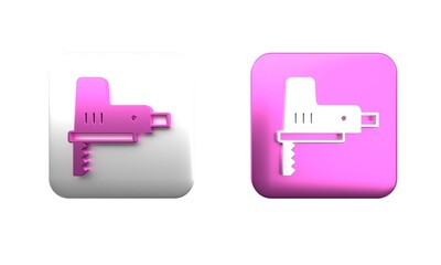 Colorful Electric jigsaw with steel sharp blade icon isolated on white background. Power tool for woodwork. Square button. 3D render illustration