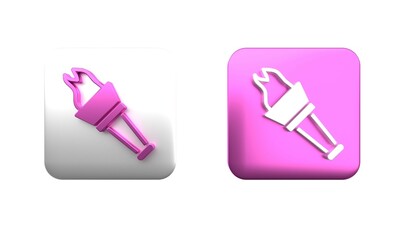 Colorful Torch flame icon isolated on white background. Symbol fire hot, flame power, flaming and heat. Square button. 3D render illustration