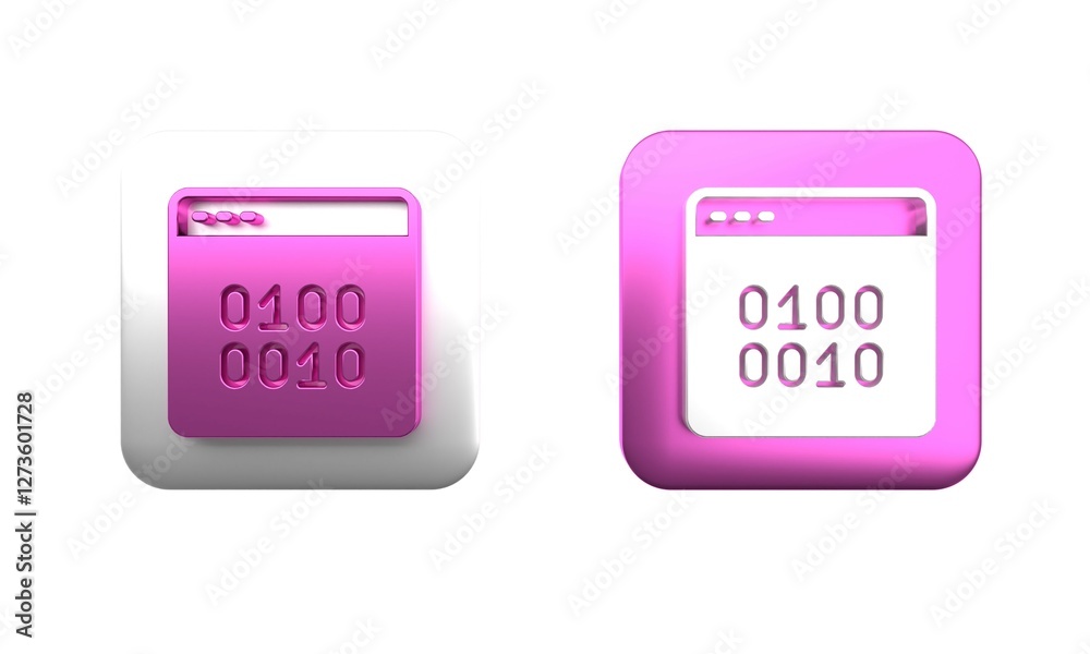 Poster colorful binary code icon isolated on white background. square button. 3d render illustration