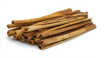 Cinnamon sticks isolated on white background. Cinnamon roll. Spicy spice for baking, desserts and drinks. Fragrant ground cinnamon.