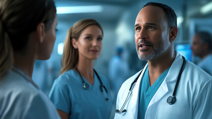 Collaborative patient care discussion among healthcare workers in a clinical setting building trust and expertise