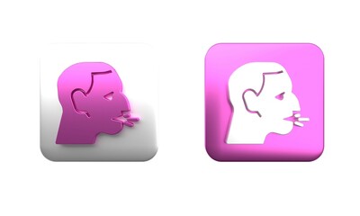 Colorful Man coughing icon isolated on white background. Viral infection, influenza, flu, cold symptom. Tuberculosis, mumps, whooping cough. Square button. 3D render illustration