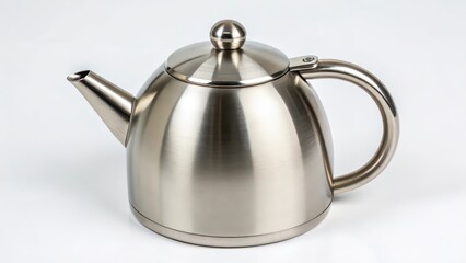Stainless Steel Teapot on White Background