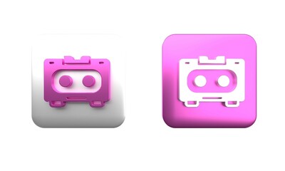 Obraz premium Colorful Retro audio cassette tape icon isolated on white background. Square button. 3D render illustration
