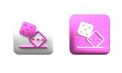 Colorful Game dice icon isolated on white background. Casino gambling. Square button. 3D render illustration