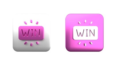 Colorful Casino win icon isolated on white background. Square button. 3D render illustration