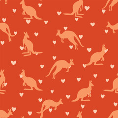 Seamless pattern with Kangaroo silhouette on color background. Vector illustration for card design, poster, fabric, textile. Pray for Australia and animals.