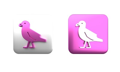 Colorful Bird seagull icon isolated on white background. Square button. 3D render illustration