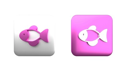 Colorful Fish icon isolated on white background. Square button. 3D render illustration