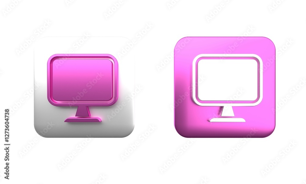 Poster Colorful Computer monitor screen icon isolated on white background. Electronic device. Front view. Square button. 3D render illustration