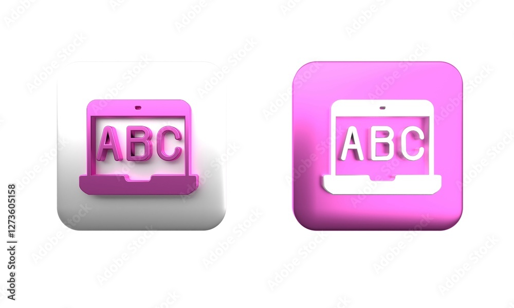Wall mural colorful e-learning of different foreign languages icon isolated on white background. square button.