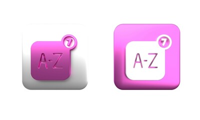 Colorful Online translator icon isolated on white background. Foreign language conversation icons in chat speech bubble. Translating concept. Square button. 3D render illustration