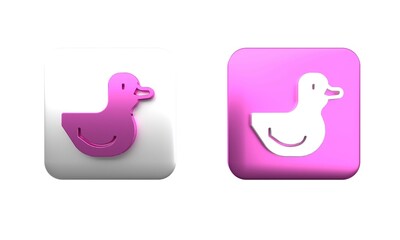 Colorful Rubber duck icon isolated on white background. Square button. 3D render illustration
