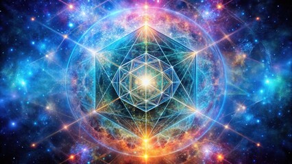 Fototapeta premium Cosmic Vortex with Metatron Cube in Galaxy Colors, celestial beauty, celestial map