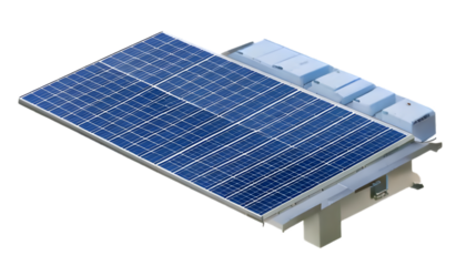Solar panel array with battery bank isolated on clear png background