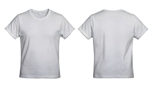White short-sleeve t-shirt front and back views isolated on clear png background