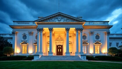 Obraz premium the White House at dusk, with a focus on its grandeur and elegance.