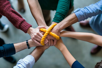 group of people holding hands in team building activity