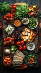 Fototapeta premium Assortment Of Healthy Foods On Rustic Wooden Board