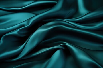 Fototapeta premium Luxurious teal silk fabric with folds. Backdrop for elegant designs, fashion, or product displays