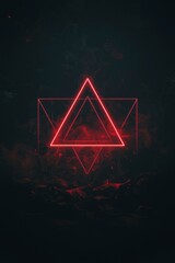 Fototapeta premium Neon red triangles illuminate abstract smoky background. Illustration for wallpaper use
