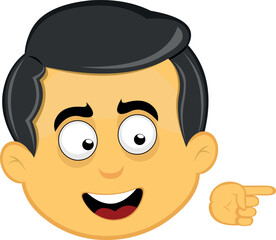 Obraz premium vector illustration yellow emoji character male, with the index finger of the hand pointing