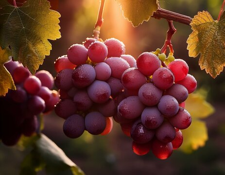 uvas rojas en las ramas de una vid