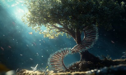 Fantastic tree with DNA structure shines beautifully.