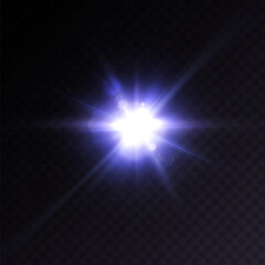 Vivid purple glowing light effect. Glowing light rays effect. Star glare with shimmering glitter. Beautiful shimmering light glare. Vector 10 EPS