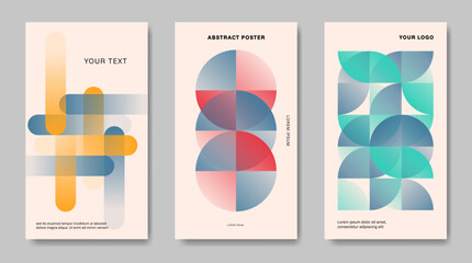 A set of abstract posters with gradient geometric elements in retro style.