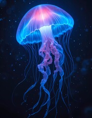 Fototapeta premium Colorful Illuminated Jellyfish in Underwater Ocean Scene with Glowing Effects
