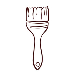 Paint brush in line art style working tool. Hand drawn design for hardware store isolated on a white background.