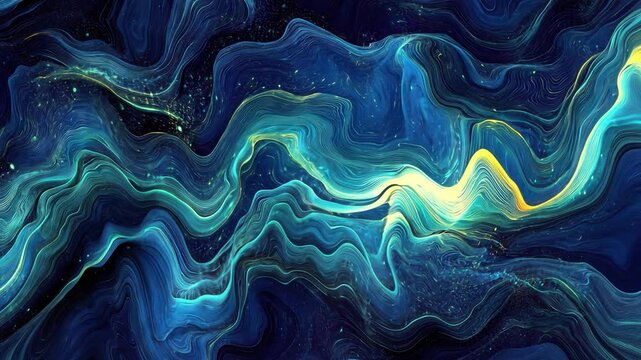 Abstract Fluid Waves: Captivating digital art piece showcasing flowing abstract fluid waves in shades of blue and teal, reminiscent of celestial patterns and cosmic energies. 
