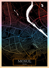 Al Mawsil Al Jadidah (Mosul) City Street Map, abstract city banner, colorful urban paint, abstract watercolor, downtown watercolor paint, business city panorama