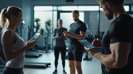 Obraz premium Inaugural ceremony for a new fitness app with users exploring workout features. Featuring health and technology